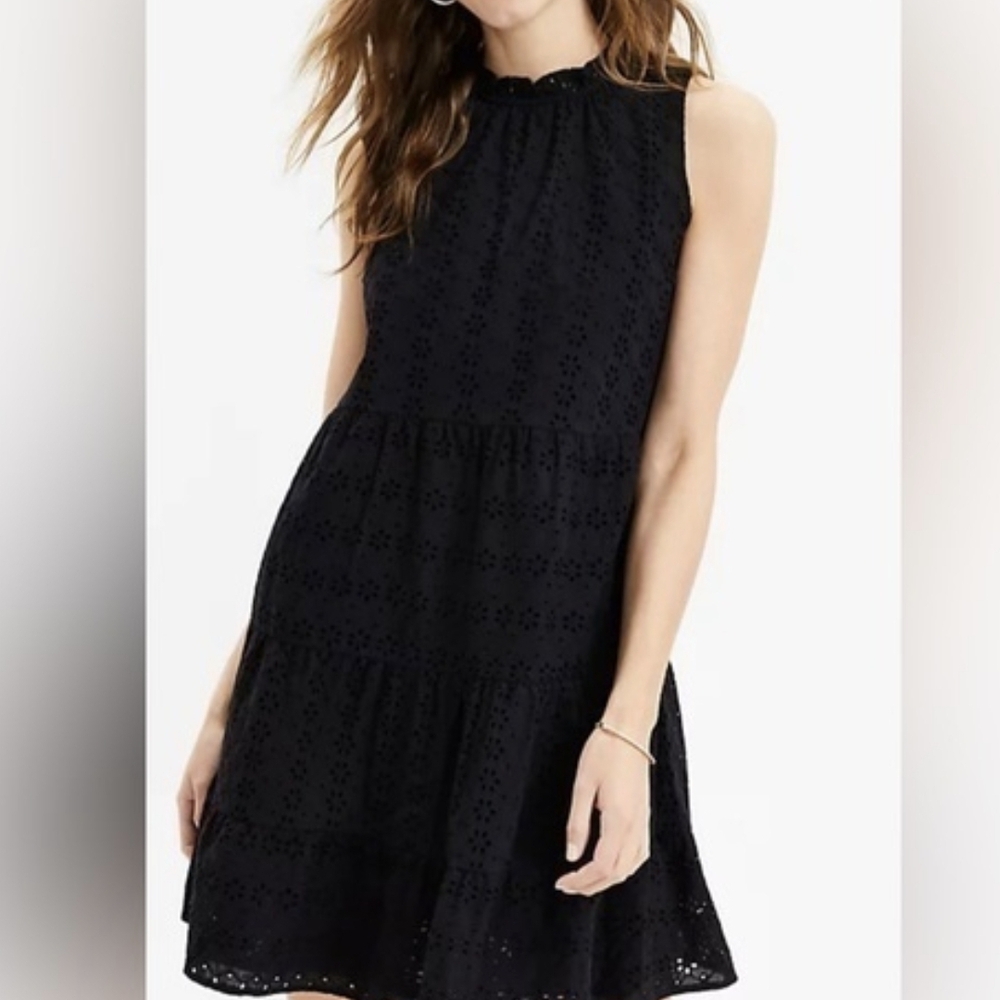 Loft Black Tiered Eyelet Dress In Small